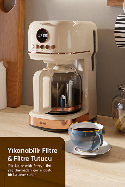 Fressi Dijital Göstergeli Krem Filtre Kahve Makinesi FR-FC09 Velluto