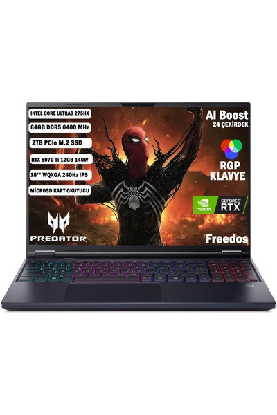 ACER Predator PHN18-72 Core Ultra9 275HX 64GB 2TB RTX 5070Ti 18''WQXGA IPS 240Hz Freedos NH.QVMEY.001