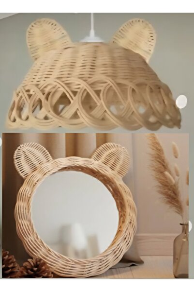 nndsgn Rattan Bambu Tavşan kulak Avize Ayna (beyaz duy)