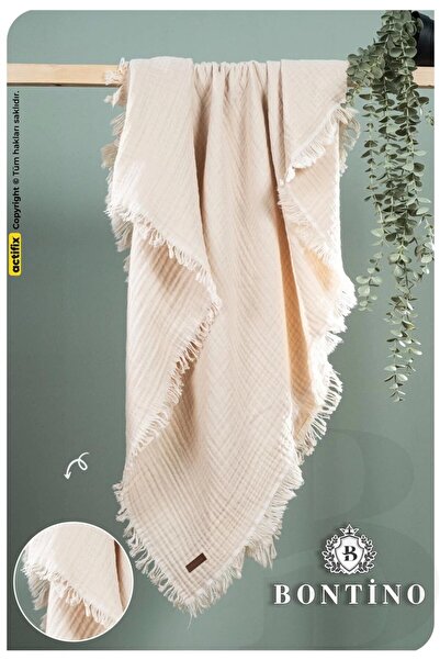 Bontino Muslin Cover & Blanket 4 Layers with Fringes 100% Cotton 100X110 cm E...