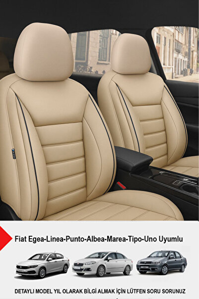 GM-DESIGN غطاء مقعد سيارة من الجلد باللون البيج (متوافق مع فيات إيجيا-لينيا-بونتو-ألبيا-ماريا-تيبو-أونو)