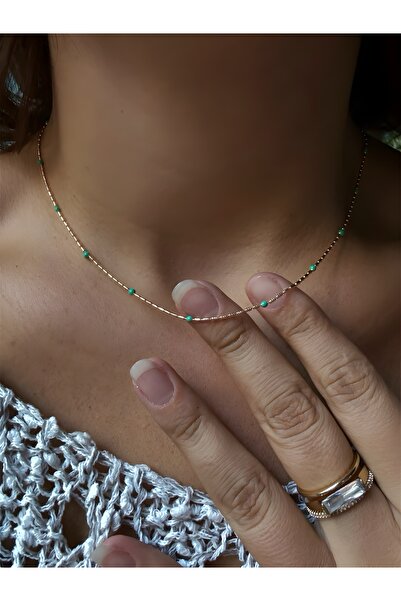 DGK COLLECTİON Premium serisinden 14K gold renk özel tasarım minik mavi topçuklu,desenli zincir kolye🩵