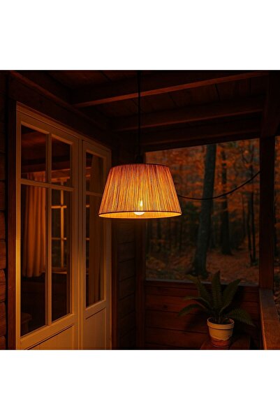 Home Bohem Handmade Doğal Rafya Lifi Konik Avize Tavan Aydınlatma - 35cm