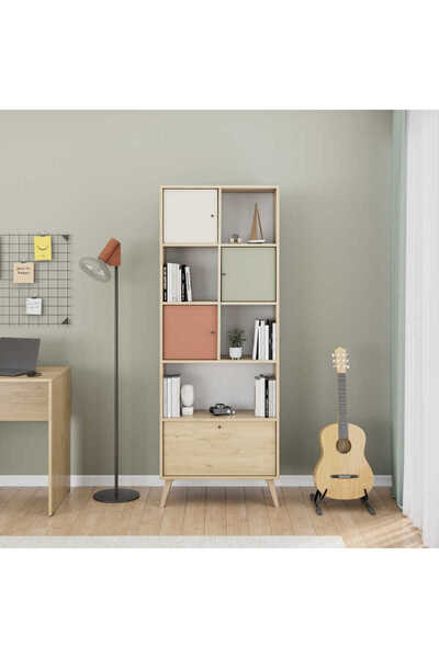Adore Mobilya Terra Genç Odası 4 Kapaklı Kitaplık - Florida Meşe/Karışık Renk...