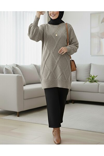 Modamorfo Baklava Patterned Soft Knit Tunic - Earth
