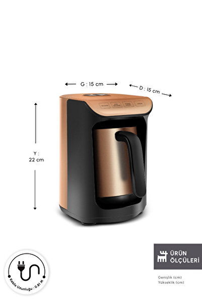 Karaca Aparat de cafea turceasca Hatir Kozer din otel cu oala de otel, capacitate 5 cesti, bronz