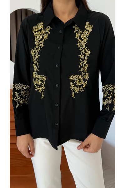 TRENDBUTİKOFFİCİAL Златна бродирана дамска риза