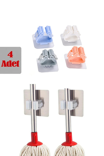 Factorial Mop Sapı Tutucu 4adet Yapışkanlı Fırça Tutucu Paspas Ve Mop Tutacağı Mutfak Askılığı Tuvalet Fırçası