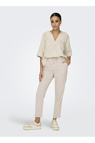ONLY Women's Beige Onlcaro-Poptrash Easy Linen Bl Cc Pnt Trousers 15278710 -Pumicesto
