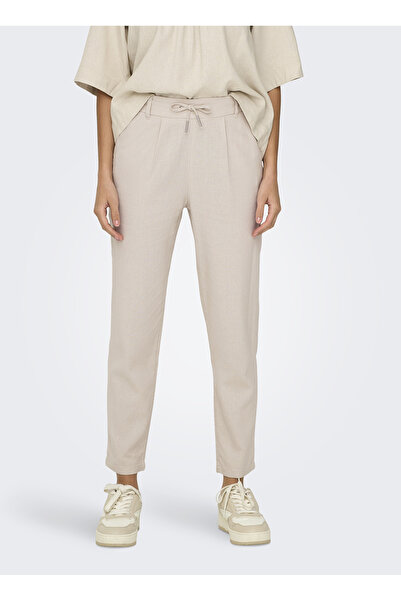 ONLY Women's Beige Onlcaro-Poptrash Easy Linen Bl Cc Pnt Trousers 15278710 -Pumicesto