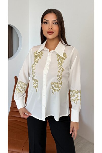 TRENDBUTİKOFFİCİAL Жіноча сорочка з золотим вишиванням