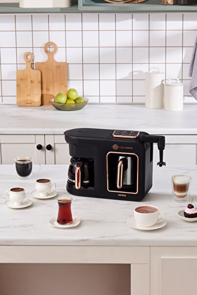 Karaca Hatır Plus Barista Steel 6 in 1 Steel Coffee Pot Talking Ember Turkish Coffee Machine Black Copper