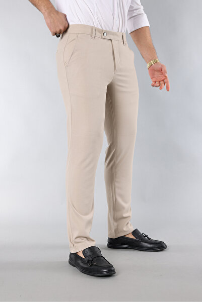 YXC Trend Maker Ανδρικό υφασμάτινο παντελόνι με στενή εφαρμογή ιταλικής κομψής εφαρμογής σε ανοιχτό κρεμ χρώμα