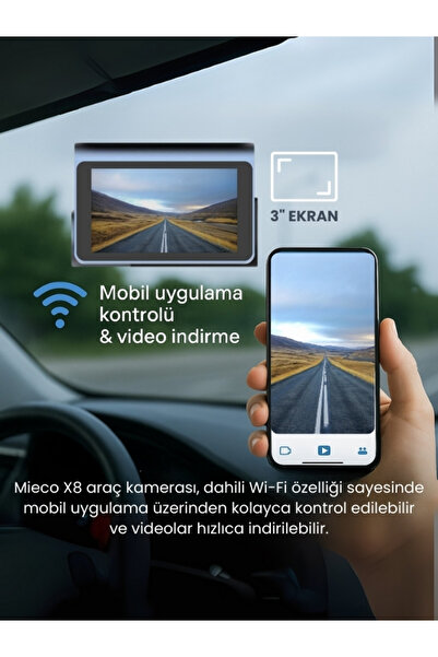 Mieco X8 Wifi /4K UHD/ 170° Ultra Geniş Açı/ ADAS/ Ön + Arka Araç Kamerası + Hafıza Kartı Hediyeli