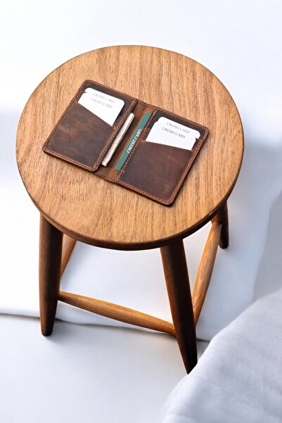 MAT Deri Vertical Card Holder Genuine Leather Slim Card Holder Men's Wallet Brown