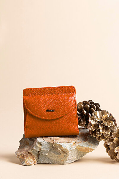 Grande 2833 Hakiki Deri Elegance Mini Kadın Cüzdanı Turuncu