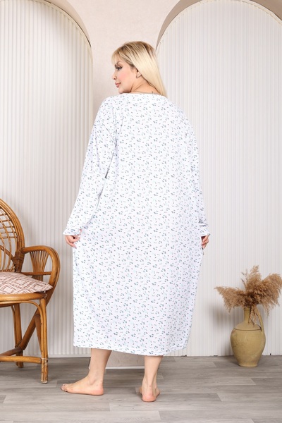 ZBTEKS Seasonal Cotton Very Loose Cut Wide Fit Long Sleeve Mother's Nightgown