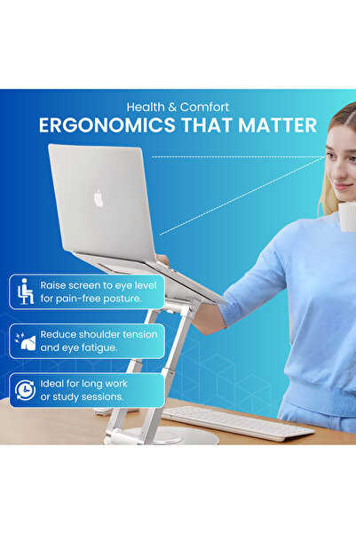 NEXSO Height Adjustable Laptop Stand | 360° Rotating Base, Foldable & Portable for 10–17" Laptops