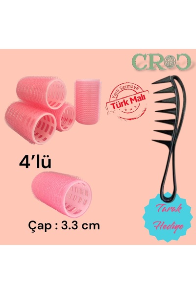 Croc 4-Piece Small Size Plastic Curlers Pink Cb21 - Velcro Adhesive Hair Curlers