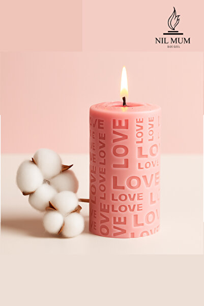 Nil Mum Love Oymalı Büyük Silindir Mum | 12 Cm