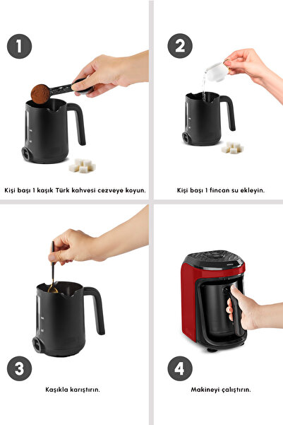 Karaca Hatır Hüps Quartz Közde, Milk Beverage Preparation Turkish Coffee Machine 5 Cup Capacity Cherry Red