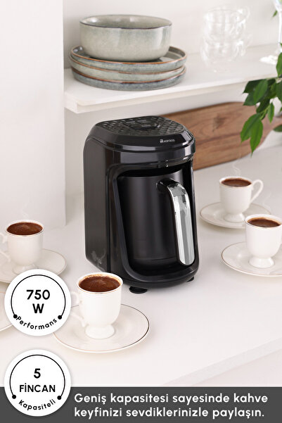 Karaca Hatır Hüps Quartz Közde, Sütlü Içecek Hazırlama Türk Kahve Makinesi 5 Fincan Kapasiteli Black Chrome