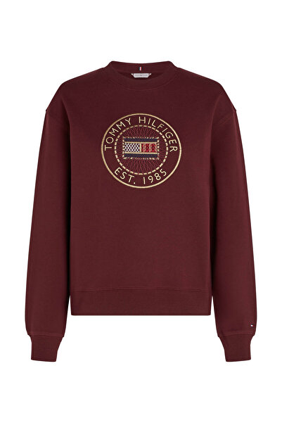 Tommy Hilfiger Burgundy Sweatshirt - Women'S, Crew Neck, Big Brand Logo Ww0Ww42891-Vlp