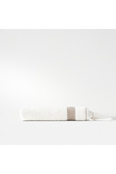 Ecocotton Galya Hand and Face Towel 100% Organic Kapok with Border Cream-Beige 50X90 cm