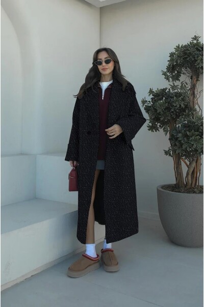 Mothermood Balık Sırtı Desenli Kaşe Kaşmir Kaban Polar astarlı