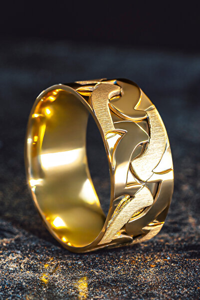 OSMANLI GÜMÜŞ Erkek Gümüş Yüzük - Altın Kaplama Şık Model Özel Motifli 925 Ay...