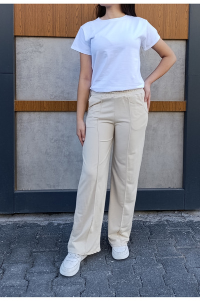 siyalife Γυναικείο ριγέ ψηλόμεσο φαρδύ παντελόνι με τσέπες