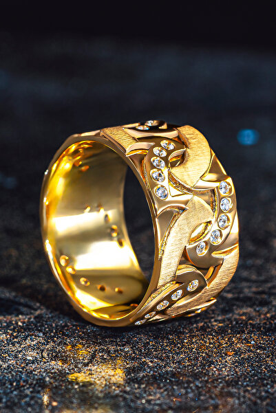 OSMANLI GÜMÜŞ Kadın Gümüş Yüzük - Altın Kaplama Şık Model Özel Motifli 925 Ay...