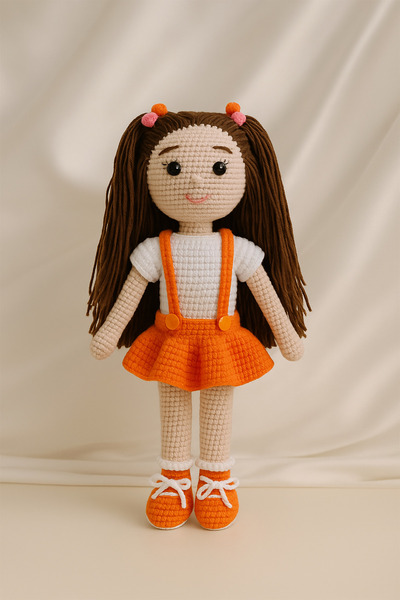 Jaju Baby لعبة أميجورومي فتاة برتقالية ذات شعر طويل 40 سم