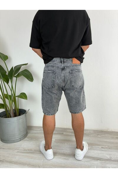 LudoWear Koyu Gri Havlu Yıkamalı Fit Likrasız Jean Kot Şort