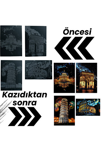 minyaturia Scratching Drawing Set |   Ancient City Artifacts - 4 Pieces |   Hobby Set, Includes Painting and Pen