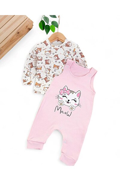 Ege Bebek Baby Girl Newborn 0-3-6-9 Months Seasonal 2 Piece Gardener Salopet Jumpsuit and Underwear Suit