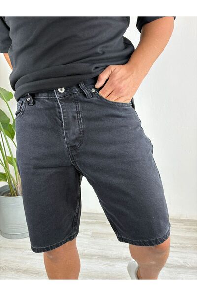 LudoWear Black Washed Fit Lycra-Free Jean Denim Shorts