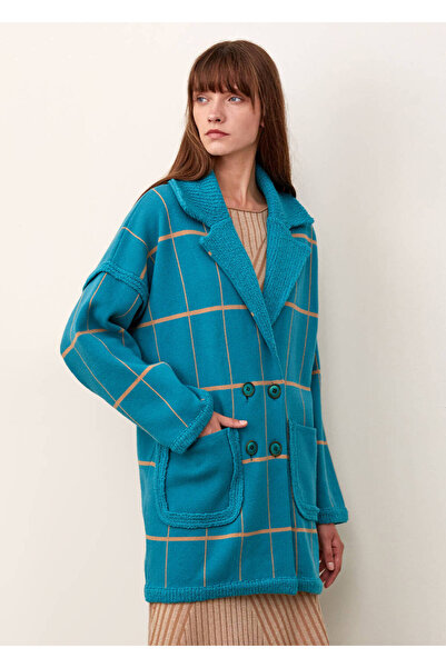 Knitss Stripe Patterned Wool Turquoise Knitwear Coat