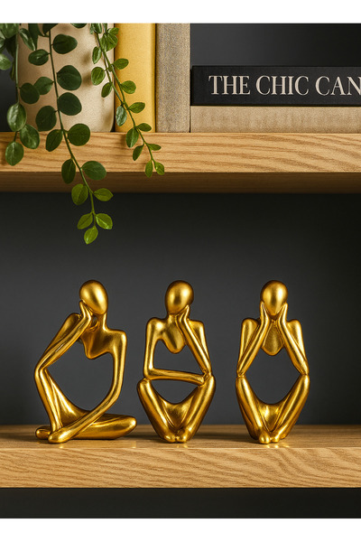 Home & Office Decor - Gold 3-Piece Sculpture Set Human Body Art