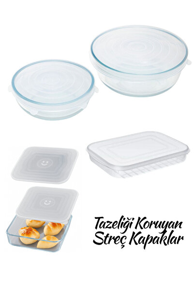 Kitchen Design Lab Silikon Streç Yuvarlak-Kare-Dikdörtgen Borcam Kapağı 3'lü Seti