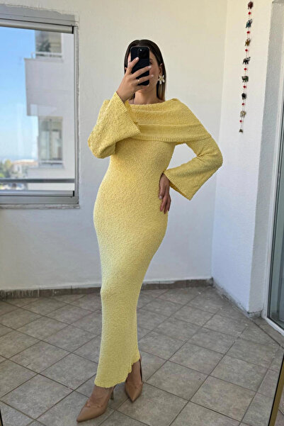 Kubos Moda Мадонна Яка Іспанська Рукав Трико Жовта Бавовняна Сукня