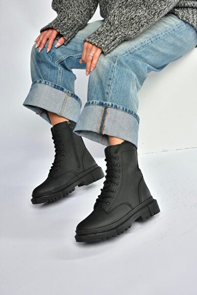 Fox Shoes V973192401 Μαύρες μπότες με χοντρή σόλα από Nubuck