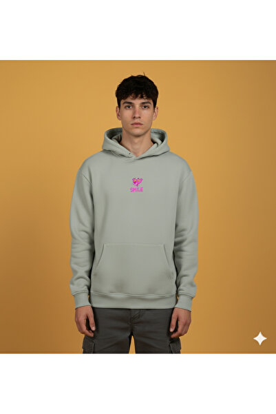 By Caspita Fashion Lenithra Pink Panther με στάμπα στην πλάτη Unisex Oversize γκρι φούτερ με κουκούλα