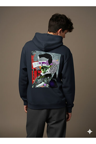 By Caspita Fashion Hanorac unisex supradimensionat cu imprimeu pe spate Lenithra Nikola Tesla