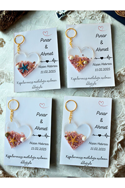 Gelinrehberi 15 Adet Kartlı Kalpli Epoksi Anahtarlık Düğün,kına,söz,nişan Hed...