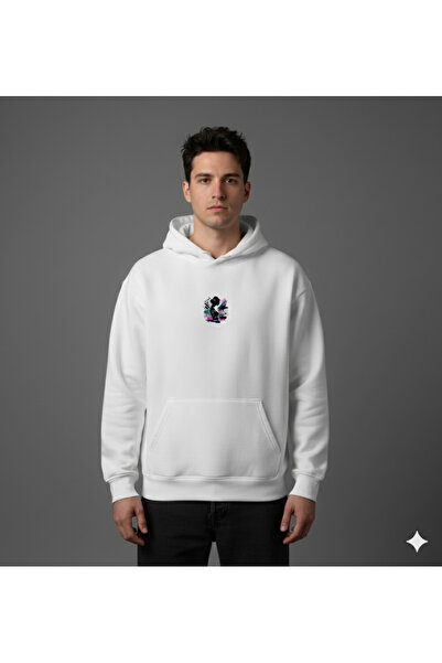 By Caspita Fashion Λευκό φούτερ με κουκούλα με στάμπα στην πλάτη Lenithra Dare to Dream, Unisex Oversize