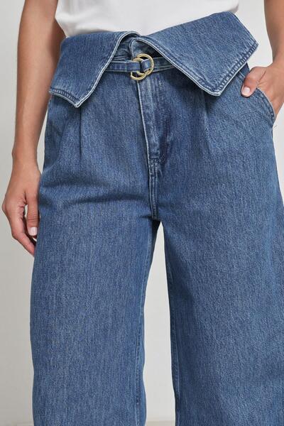 Setre Blue Waist Detailed Relaxed Cut Trousers