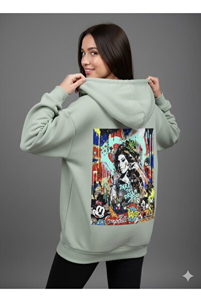 By Caspita Fashion Lenithra Dare to Dream Φούτερ με στάμπα στην πλάτη, Unisex Oversize, γκρι με κουκούλα
