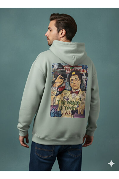 By Caspita Fashion هودي رمادي كبير الحجم مطبوع عليه لينيثرا توني مونتانا للجنسين