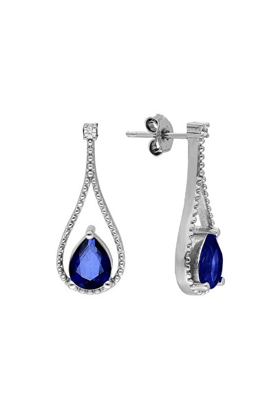 Sirius Pırlanta Pırlanta Ve Damla Safir Küpe